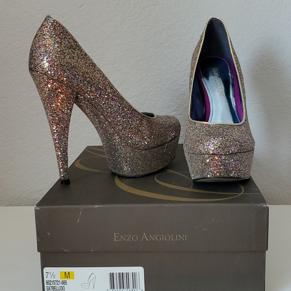 EUC Enzo Angiolini Glitter Platform Heels